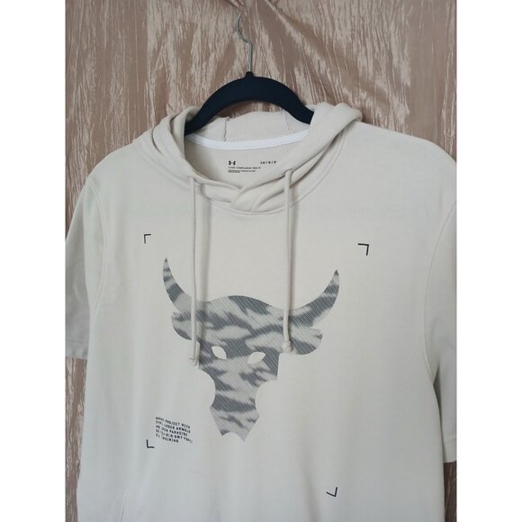 Under Armour Project Rock Terry Hoodie Mens L Beige Short Sleeve Brahma Logo - Picture 1 of 10